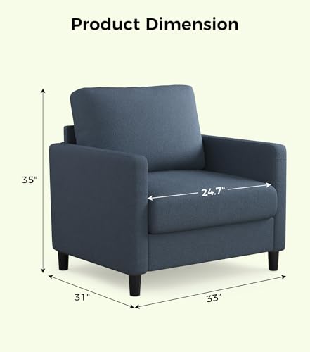 Welzona Sofa Accent Chair, 33" Reading Chair, Comfy Teddy Arm Chairs | Comfy Teddy Fabric, Tool-free Setup, Washable Covers, All-wood Couch Chairs for Living Room, Bedroom, Blue Grey - color: Blue Grey, size: Standard