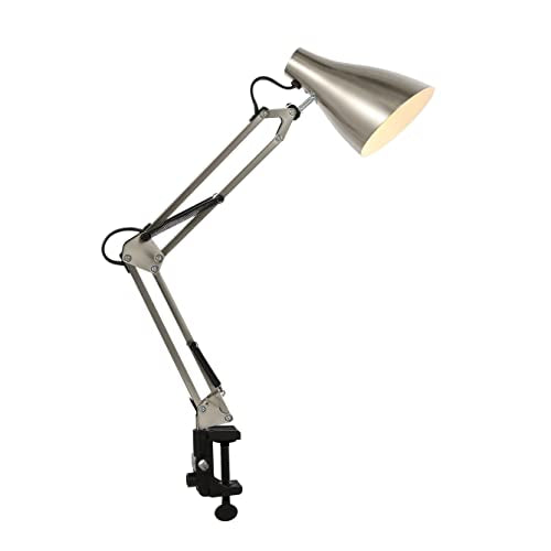 JONATHAN Y Odile 28.5" Metal Adjustable Clamp-On Task Lamp, Nickel | Industrial Articulated Swing Arm Architect Design, Vintage Shade, In-Line Switch, Studio Work, LED Bulb Included - color: Nickel
