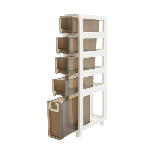 5-Tier Slim Bathroom Storage Cabinet,Narrow Floor Cabinets with Drawers and Wheels,Rolling Narrow Organizer for Small Spaces,Kitchen,Laundry,6.7”W - size: 5-Tier-6.7”W