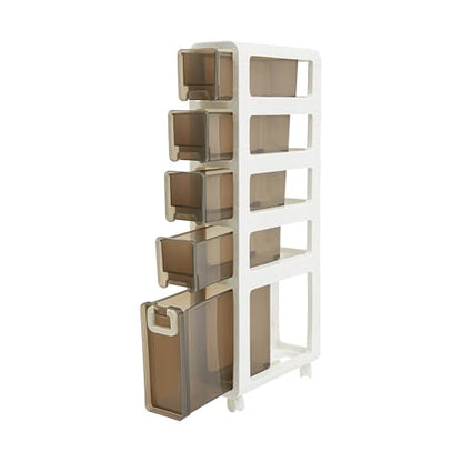 5-Tier Slim Bathroom Storage Cabinet,Narrow Floor Cabinets with Drawers and Wheels,Rolling Narrow Organizer for Small Spaces,Kitchen,Laundry,6.7”W - size: 5-Tier-6.7”W