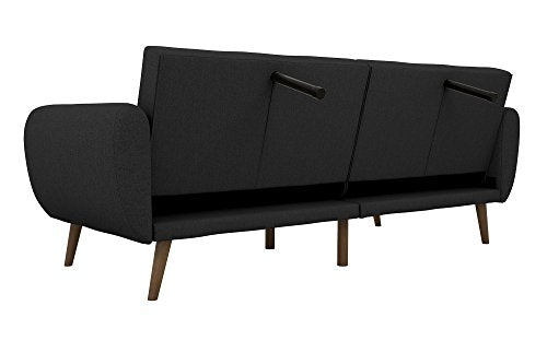 Novogratz Brittany 82 Inch Futon Sofa Bed in Faux Leather, Upholstered Couch Sleeper with Tufted Back, Mid-Century Modern Design, Dark Gray - color: Dark Gray