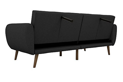 Novogratz Brittany 82 Inch Futon Sofa Bed in Faux Leather, Upholstered Couch Sleeper with Tufted Back, Mid-Century Modern Design, Dark Gray - color: Dark Gray