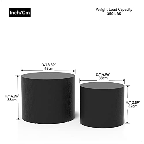 Nesting Coffee Table Set of 2, Black Round Wooden Modern Circle Table for Small Space Living Room Bedroom Accent End Side Table (Black-Round) - color: A-black