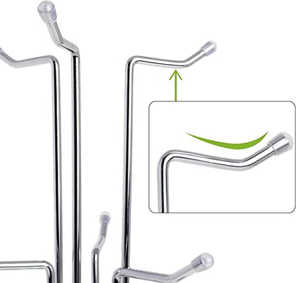 HULISEN Mug Tree for Large Cup, 6 Hook Countertop Coffee Mug Holder, Silver | Cup Rack for Counter, Stable Wide Base, Metal Stand for Kitchen Coffee Bar Display, Space-Saving, No Assembly Required - color: Silver