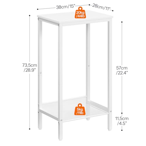HOOBRO Tall Side Table, Industrial End Telephone Table with Adjustable Mesh Shelves, Small Tall Nightstand for Living Room, Bedroom, Entryway, Office, White WW03DH01 - color: White