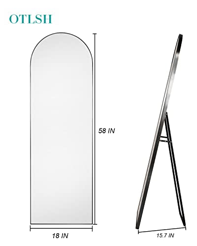 Arched Floor Mirror, 58"18" Full Length Mirror with Stand, Freestanding, Aluminum Frame - Black - color: Black, size: 59"L x 18"W