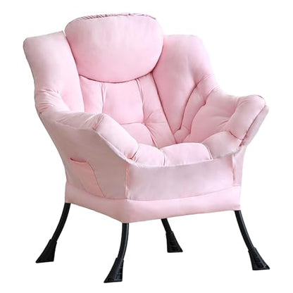 Lazy Chair with Ottoman, Comfy Accent Reading Chair, Pink | Foldable Footrest,Removable Cover,with Armrests and Side Pockets,Upholstered Lounge Chair for Bedroom,Dorm,Office,Small Space - color: Single Pink