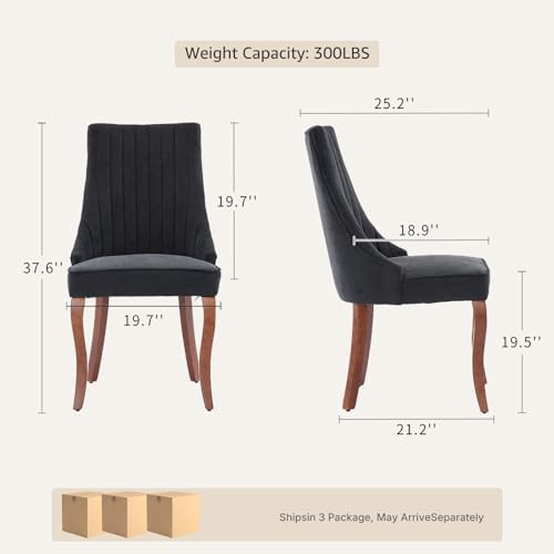 Upholstered Dining Chairs Set of 6, Mid-Century Modern Fabric Seating with Solid Wood Legs, High Back Side Chairs for Kitchen and Dining Room, Black - color: Black, size: Set of 6