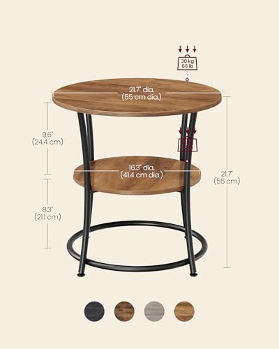 VASAGLE 21.7-Inch Round Side Table, 2-Tier End Table | Nightstand with Steel Frame, Spacious Top, for Small Spaces, Living Room, Bedroom, Honey Brown and Ink Black ULET056B41 - color: Honey Brown + Ink Black, style: Without Power Strip