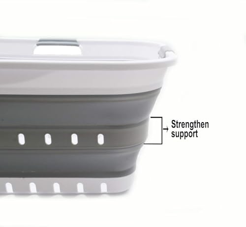 SAMMART 42L (11 gallon) Collapsible Plastic Laundry Basket - Foldable Pop Up Storage Container/Organizer - Space Saving Hamper/Basket (1, White/Grey) - color: White/Grey