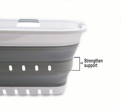 SAMMART 42L (11 gallon) Collapsible Plastic Laundry Basket - Foldable Pop Up Storage Container/Organizer - Space Saving Hamper/Basket (1, White/Grey) - color: White/Grey