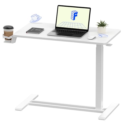 FLEXISPOT H7 32" Pneumatic Height-Adjustable Overbed Table with Wheels | C-shaped bedside table,Medical End Table,Rolling Cart TV Tray,Laptop desk for Hospital Home office use,31.5"Wx17.7"D,White - color: White, size: Large