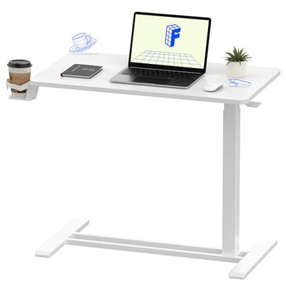 FLEXISPOT H7 32" Pneumatic Height-Adjustable Overbed Table with Wheels | C-shaped bedside table,Medical End Table,Rolling Cart TV Tray,Laptop desk for Hospital Home office use,31.5"Wx17.7"D,White - color: White, size: Large