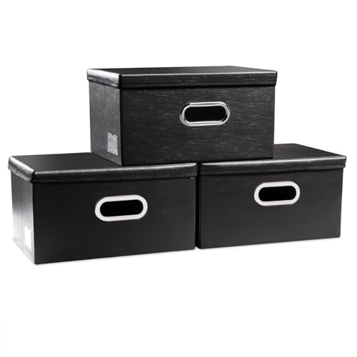 Collapsible Storage Box with Lid [3-Pack] Leather Fabric Foldable Storage Bin Organizer Container Basket Cube with Cover for Home Bedroom Closet Office Nursery Black(13.6x9.6x6.9) - color: Black, size: Small(3-Pack)