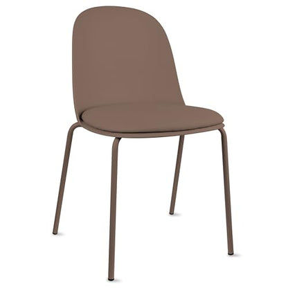 2xhome Set of 6 Modern Stackable Armless Dining Chairs, Plastic Shell Seat with Upholstered PU Leather Cushion Padded Seat Metal Legs for Home Kitchen Patio Cafe (Brown) - color: Brown, size: Padded Seat
