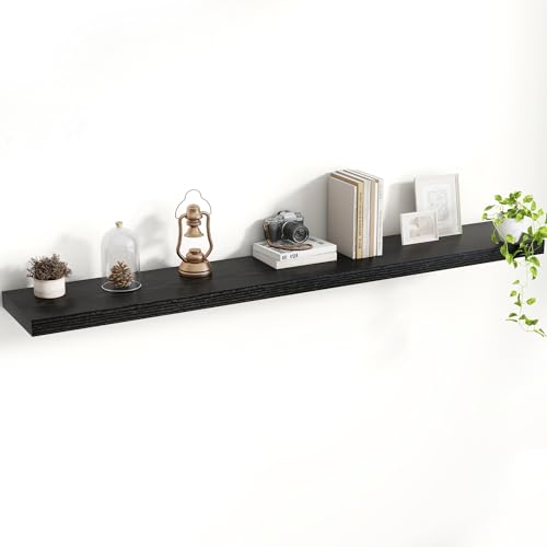 Acovy 55 Inch Floating Shelves, 8 Inch Deep Floating Shelves for Wall, Hanging Shelf with Invisible Brackets, Deep Shelves for Bathroom, Bedroom, Living Room, Black, Set of 1 - color: Black, size: 8"Wx55"L-1pc