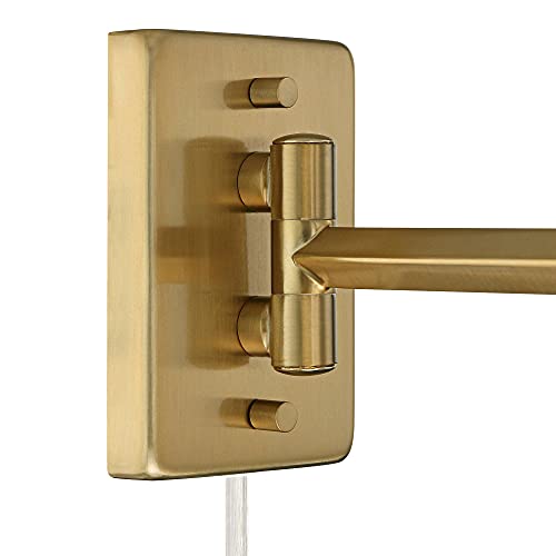 Valentine Warm Gold Swing Arm Plug-In Wall Lamps Set of 2 Light Fixture | Modern White Linen Hardback Shade for Bedroom Bedside House Reading Living Room Home Hallway Dining