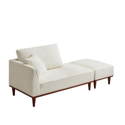 Upholstered Chaise Lounge Chair Indoor with Ottoman & Armrest & Lumbar Pillow, Boucle Fluffy Reading Chair, Modern Leisure Recliner Sofa for Office Living Room Bedroom (White, Left Facing) - color: White