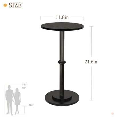MaxSmeo Drink Table, Small Side Table for Small Spaces, Modern Round End Table with Fluted Wood Leg, Black - color: Black