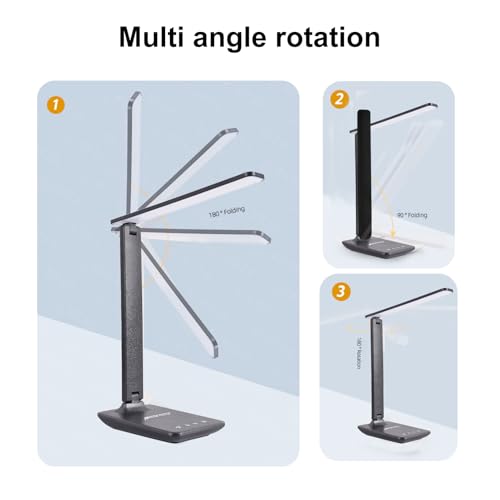 Eye Caring Table Lamp, 180 Adjustable Rotating Foldable Desk Lamp with USB C Charging Port, 5 Color Temperatures 5 Dimming Levels (Black) - color: Black