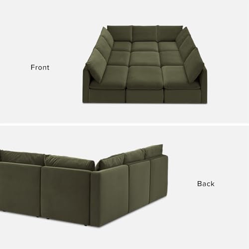 mopio Oversized Modular Sectional Sofa with Fully Removable Covers and Storage, Convertible U, L-Shaped and Sleeper Sectional, Modern Couches with Ottoman Chaise (Olive Green Velvet, 9 Seats, Sleeper) - color: [Gen 2] Olive Green Velvet, size: 9 Seats, Sl