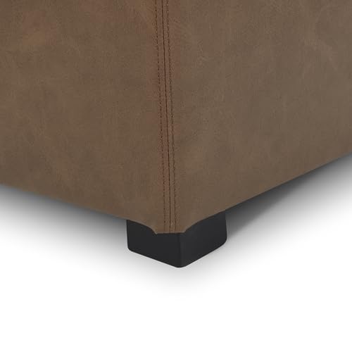 CHITA Storage Ottoman Cube with Tray Lid, Small Footstool with Storage, Square End Table for Living Room and Bedroom, Faux Leather in Saddle Brown - color: Saddle Brown