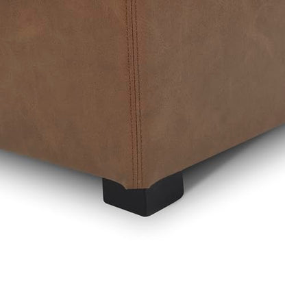 CHITA Storage Ottoman Cube with Tray Lid, Small Footstool with Storage, Square End Table for Living Room and Bedroom, Faux Leather in Saddle Brown - color: Saddle Brown