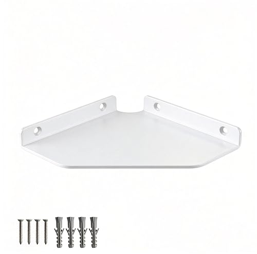 8 Inch White Floating Corner Shelf Wall Mounted, Triangle Wall Shelf for Kitchen, Speakers, Wine, Trophies & Decor - color: White, size: 8 inch corner shelves