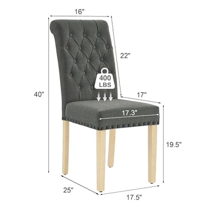 adochr Linen Dining Chairs Set of 6, Armless Parsons Chairs,Dark Grey | Wooden Legs & Tufted Buttons, Upholstered Dining Room Chair for Kitchen/Dining Room/Living Room - color: Dark Grey, size: 6PCS