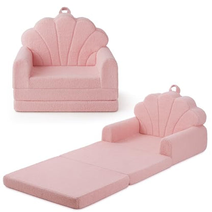 Blissful Diary Kids Couch, 2-in-1 Soft Kids Sofa, Kids Sofa Chair, Comfy Kids Furniture for Playroom, Reading & Play, Shell Pink - color: Shell Pink