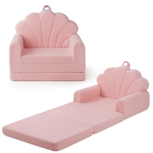 Blissful Diary Kids Couch, 2-in-1 Soft Kids Sofa, Kids Sofa Chair, Comfy Kids Furniture for Playroom, Reading & Play, Shell Pink - color: Shell Pink