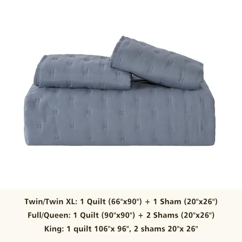EMME Quilts Queen Size Bedding Sets, Dusty Blue Bedspread Soft Lightweight Pre-Washed Quilt, 3 Piece Cozy Reversible Microfiber Ultrasonic Coverlet with Pillow Sham (Leaf Pattern,90"x90") - color: 06-dusty Blue (Leaf), size: Full/Queen(90" x 90")