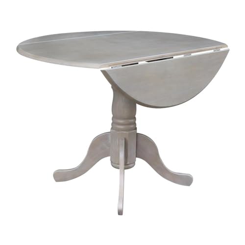 IC International Concepts, 42" Round Dual Drop Leaf Pedestal Dining Table, Solid Real Wood, Sturdy Parawood, Dimensions 42"D x 42"W x 29.5"H, 20mm thickness, 40lbs Weight Capacity, Washed Gray Taupe - color: Washed Gray Taupe