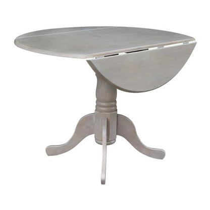 IC International Concepts, 42" Round Dual Drop Leaf Pedestal Dining Table, Solid Real Wood, Sturdy Parawood, Dimensions 42"D x 42"W x 29.5"H, 20mm thickness, 40lbs Weight Capacity, Washed Gray Taupe - color: Washed Gray Taupe