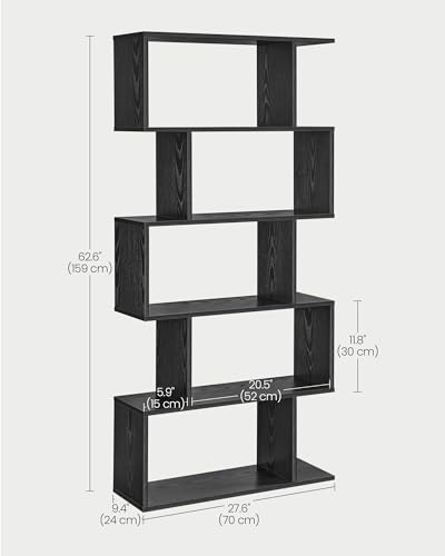VASAGLE CUSTOS Collection - Bookshelf, 5-Tier Bookcase, Tall Display Shelf, Freestanding Storage Shelf, Room Divider, for Home Office, Living Room, Bedroom, Study, Ebony Black ULBC062T56 - color: Ebony Black, style: 5-Tier (27.6"W)