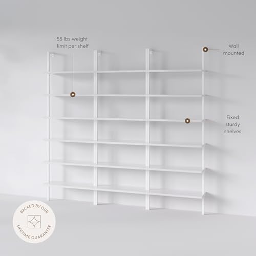 Nathan James Theo 6-Shelf Tall Modern Bookshelf, Wall Mount Ladder Shelf Bookcase with White Wood and Industrial Metal Frame, Matte White/White, Set of 3 - color: White, size: Set of 3