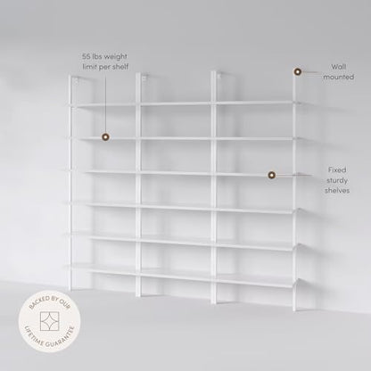 Nathan James Theo 6-Shelf Tall Modern Bookshelf, Wall Mount Ladder Shelf Bookcase with White Wood and Industrial Metal Frame, Matte White/White, Set of 3 - color: White, size: Set of 3