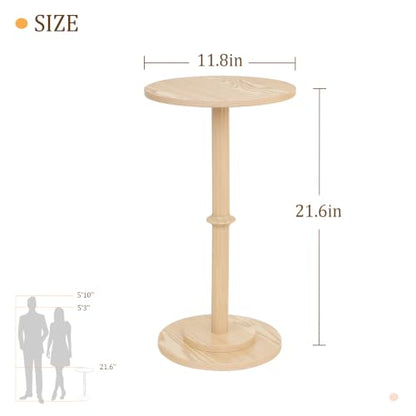 MaxSmeo Drink Table, Small Side Table for Small Spaces, Modern Round End Table with Fluted Wood Leg, Natural - color: Natural