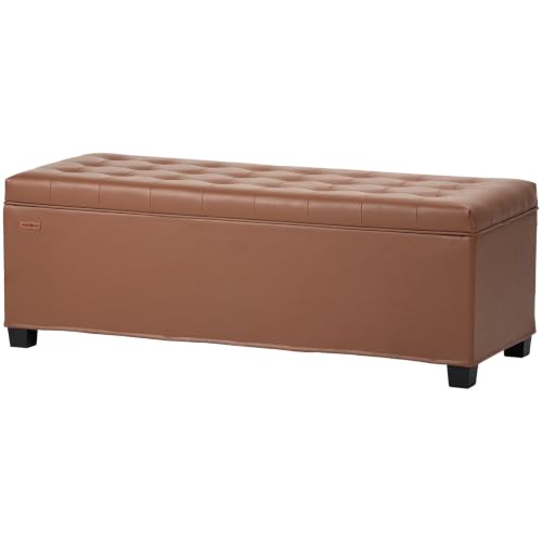 ABHENG 43.5”W Metal Frame end of Bed Storage Ottoman Bench UASND624Z | hold up to 770 LB,100L of Storage space,Water proof Synthetic Leather Cover ,43.5”W x 15.7”D x 15.7”H, Window entryway bench - color: Pu-apricot Yellow, size: 15.7"D x 43"W x 15.7"H