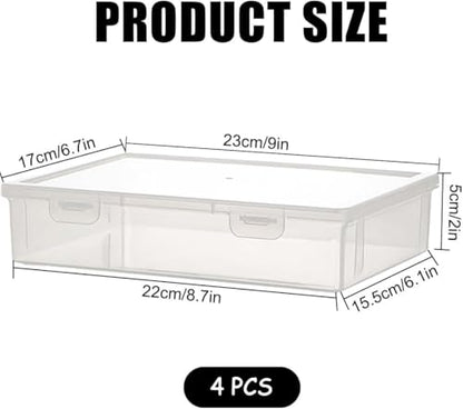 Clear Plastic Storage Box Rectangular Craft Organizer 4 Pcs | 9x6.7x2 Inch Container With Flap Lid, Art Supply Divider Case For Beads Pencils Notebooks Ornaments Accessories