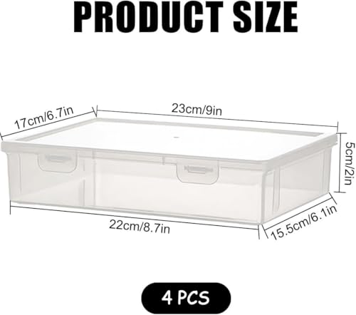 Clear Plastic Storage Box Rectangular Craft Organizer 4 Pcs | 9x6.7x2 Inch Container With Flap Lid, Art Supply Divider Case For Beads Pencils Notebooks Ornaments Accessories