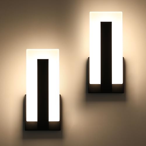 Joosenhouse Modern LED Wall Sconce Dimmable Wall Mounted Lamp Set of 2, Black 3000K Warm White Wall Lamp, Hardwired Bathroom Vanity Light, Indoor Wall Lights for Hallway, Bedroom, Study, Living Room. - color: Black - Dimmable