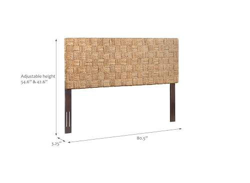 King Headboard, Headboard, Adjustable Height Headboard, Solid Wood Frame, Woven Natural Fiber Basketweave, Mahogany Legs, Coastal Modern, Wall Mount Compatible