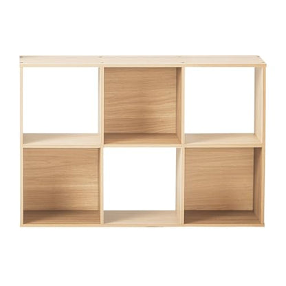 6 Cube Modular Storage Organizer Spring Pine Open Bookshelf Cabinet | Wood Cube Shelving Unit for Bedroom Living Room Office, 6 Compartment Open Cubby Display Storage Rack