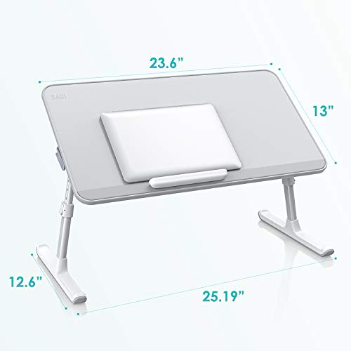 SAIJI Laptop Bed Tray Table(Large Size), Adjustable Height & Angle Laptop Stand for Bed with Detachable Stopper,Leather Bed Desk for Laptop,Portable Laptop Tray for Bed Sofa Couch and Floor (Grey)