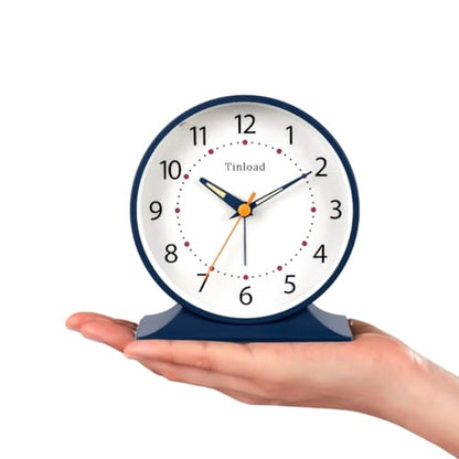 Tinload 4.5" Antique Retro Analog Alarm Clock, Small Silent Bedside Desk Clock with Manual Light, Battery Operated, Snooze, for Living Room, Bedroom, Bedside, Desk(Blue) - color: Blue