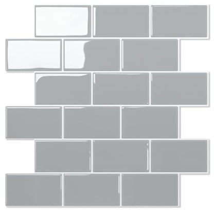 STICKGOO Subway Tile Peel and Stick Backsplash, Thicker Design 12" x 12" Stick on Backsplash Tiles for Kitchen, Bathroom, Wall Tile (10 Sheets, Light Grey) - color: Light Grey With White Grout