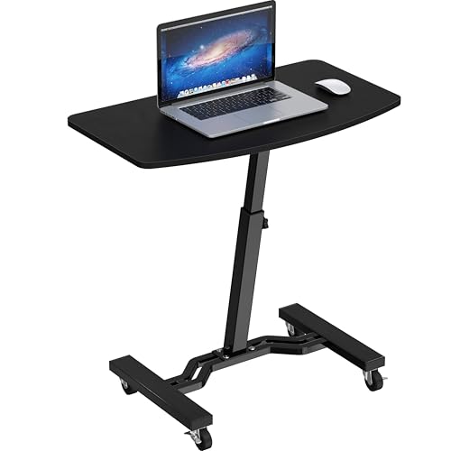 SHW Mobile Height Adjustable Laptop Rolling Cart w/Lockable Wheels, Black | Height Adjustable from 28" to 33"