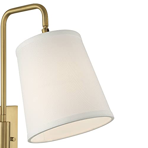 Luca 15 1/2" Warm Brass Swing Arm Plug-In Wall Mount Lamp Light Fixture | Mid Century Modern Indoor Finish Metal Fabric Shade for Bedroom Bedside House Reading Living Room Home Hallway