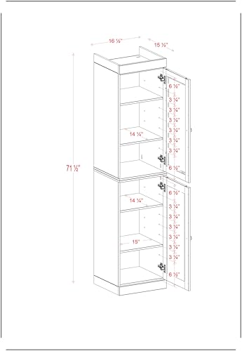 Solid Wood Kitchen Pantry Cabinet w/Glass Doors - Narrow Storage Cabinet - 16.5" Wide x 71.5" Tall - Aqua, Adjustable Shelves, 100% Eco-Friendly Wood, Modular Cabinets - color: Aqua, style: Clear Glass Doors